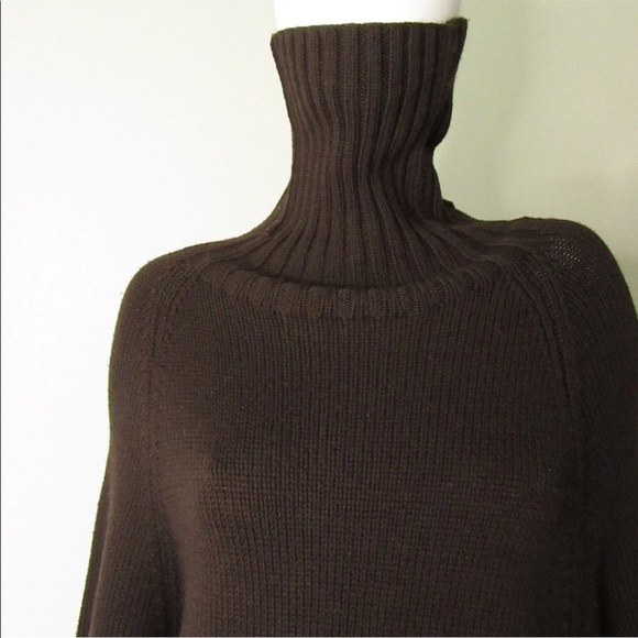 THEORY JULIET CHUNKY KNIT CHOCOLATE BROWN TURTLENECK PONCHO S EUC MINOR PILLING - Picture 2 of 8